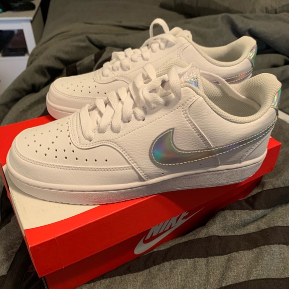 nike white iridescent court vision trainers